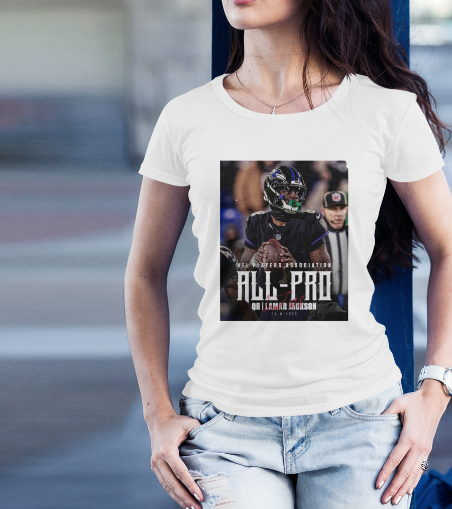 NFL Players Association All-Pro QB Lamar Jackson 2X Winner Baltimore Ravens Signature T-Shirt