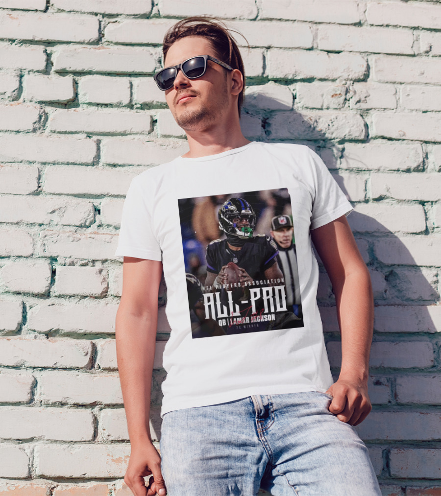 NFL Players Association All-Pro QB Lamar Jackson 2X Winner Baltimore Ravens Signature T-Shirt