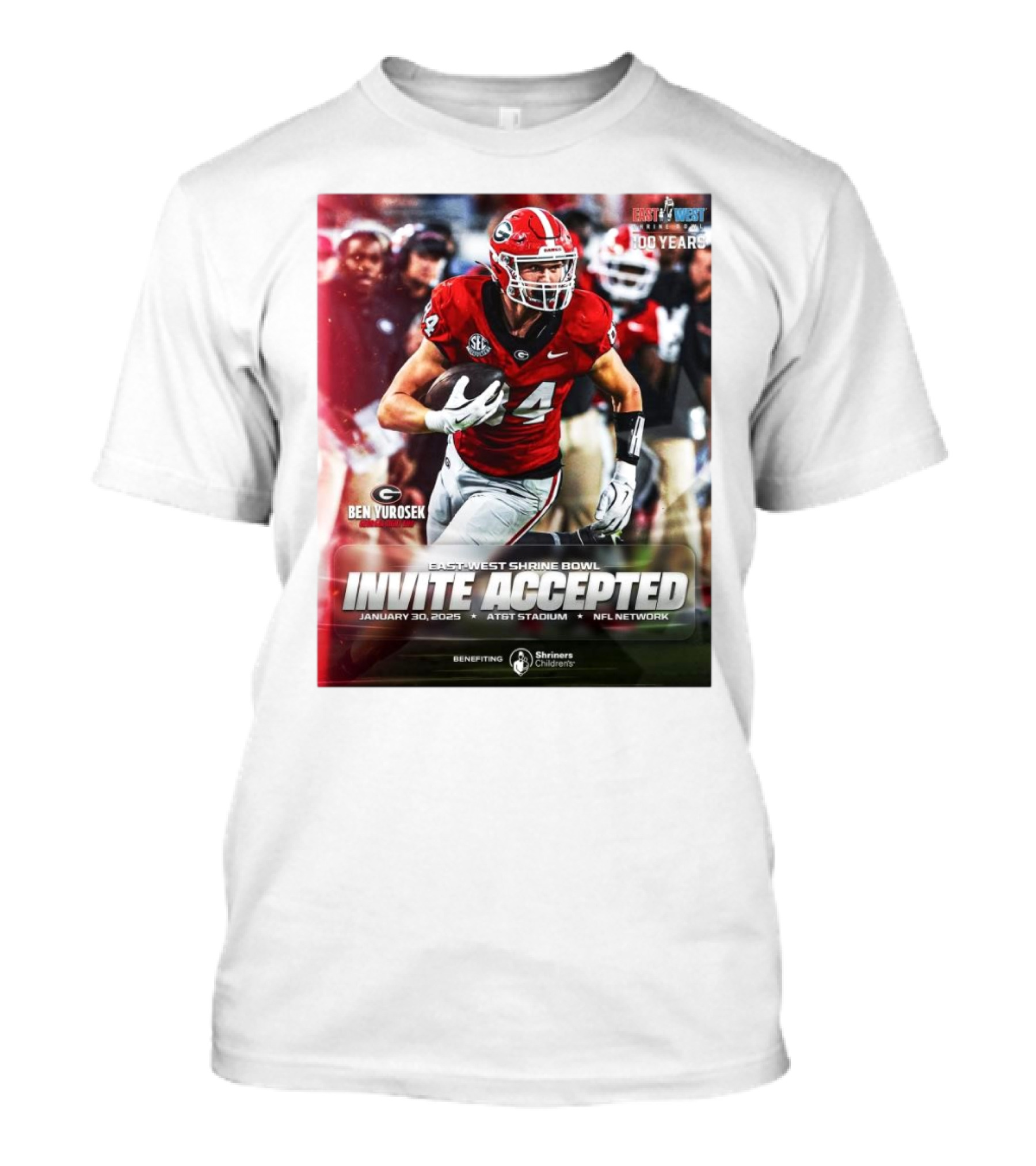 Ben Yurosek Georgia Bulldogs East-West Shrine Bowl Invite Accepted January 30 2025 AT&T Stadium NFL Network T-Shirt