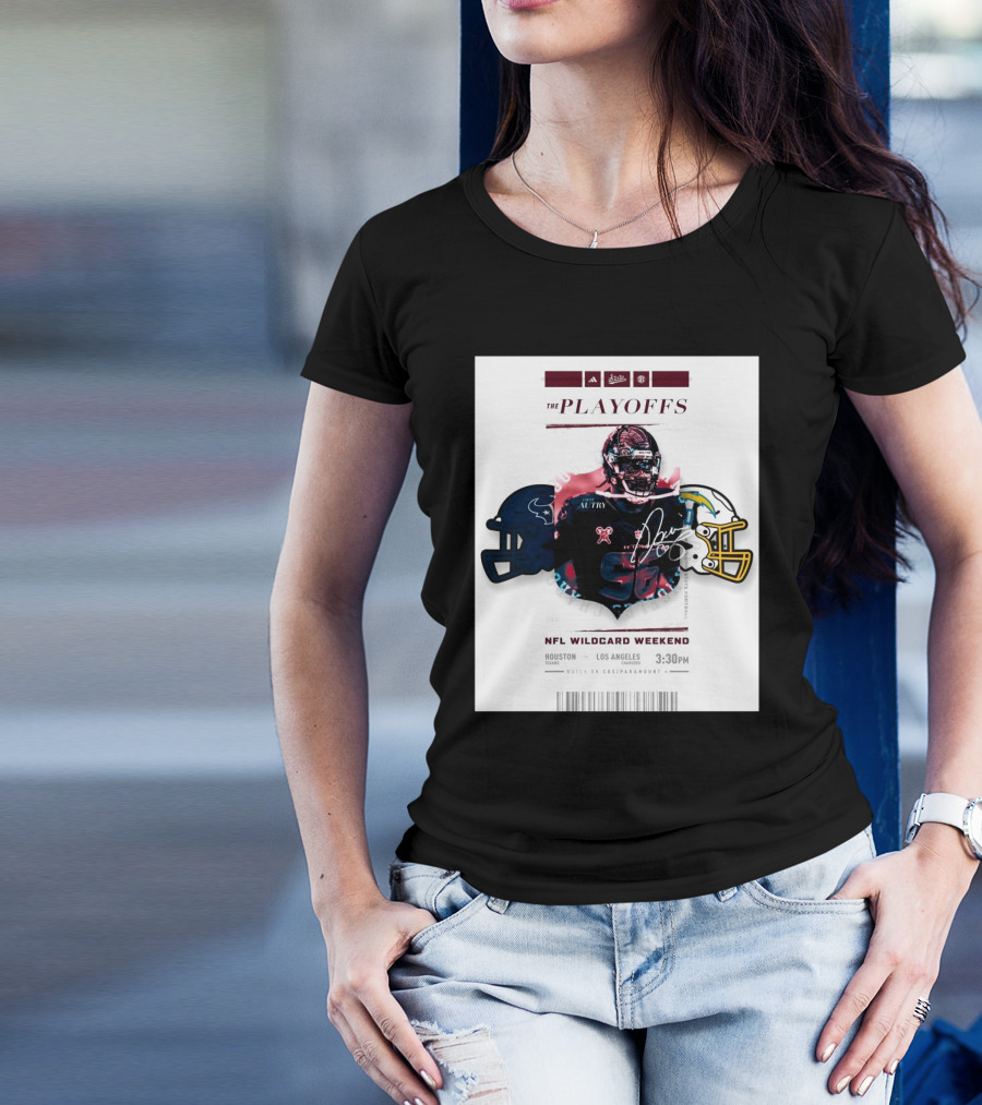 Mississippi State Bulldogs The Playoffs NFL Wild Card Weekend Houston Texans Vs Los Angeles Chargers Denico Autry Signature Image T-Shirt