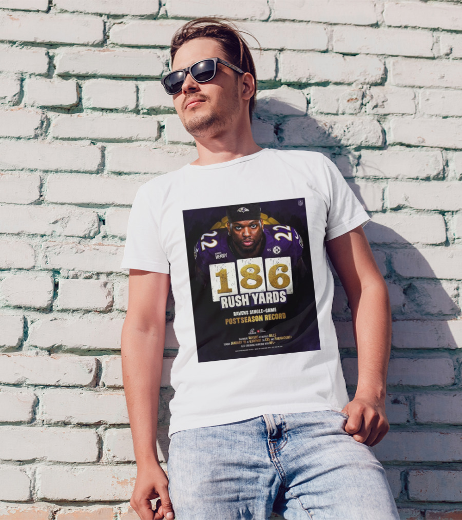 Derrick Henry Jr. 186 Rush Yards Ravens Single-Game Postseason Record Vs Steelers T-Shirt