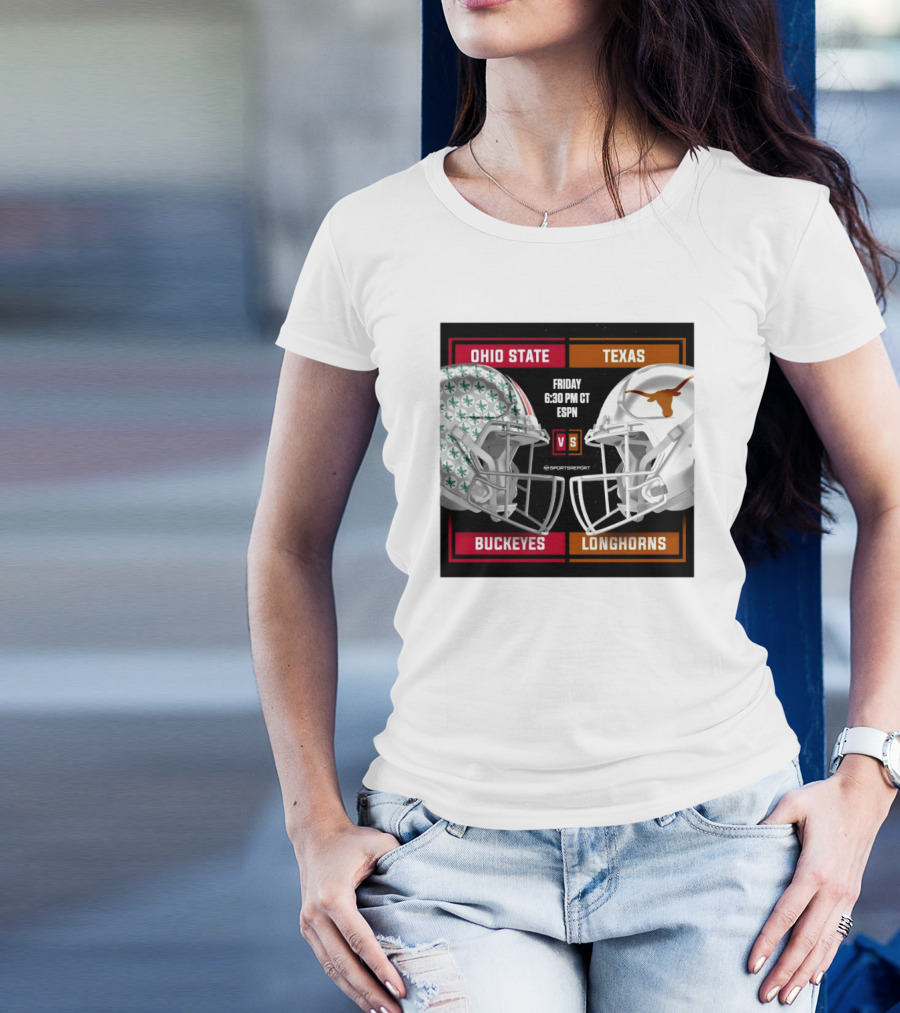 Ohio State Buckeyes Vs Texas Longhorns Friday 6:30 PM CT ESPN Helmet Matchup T-Shirt