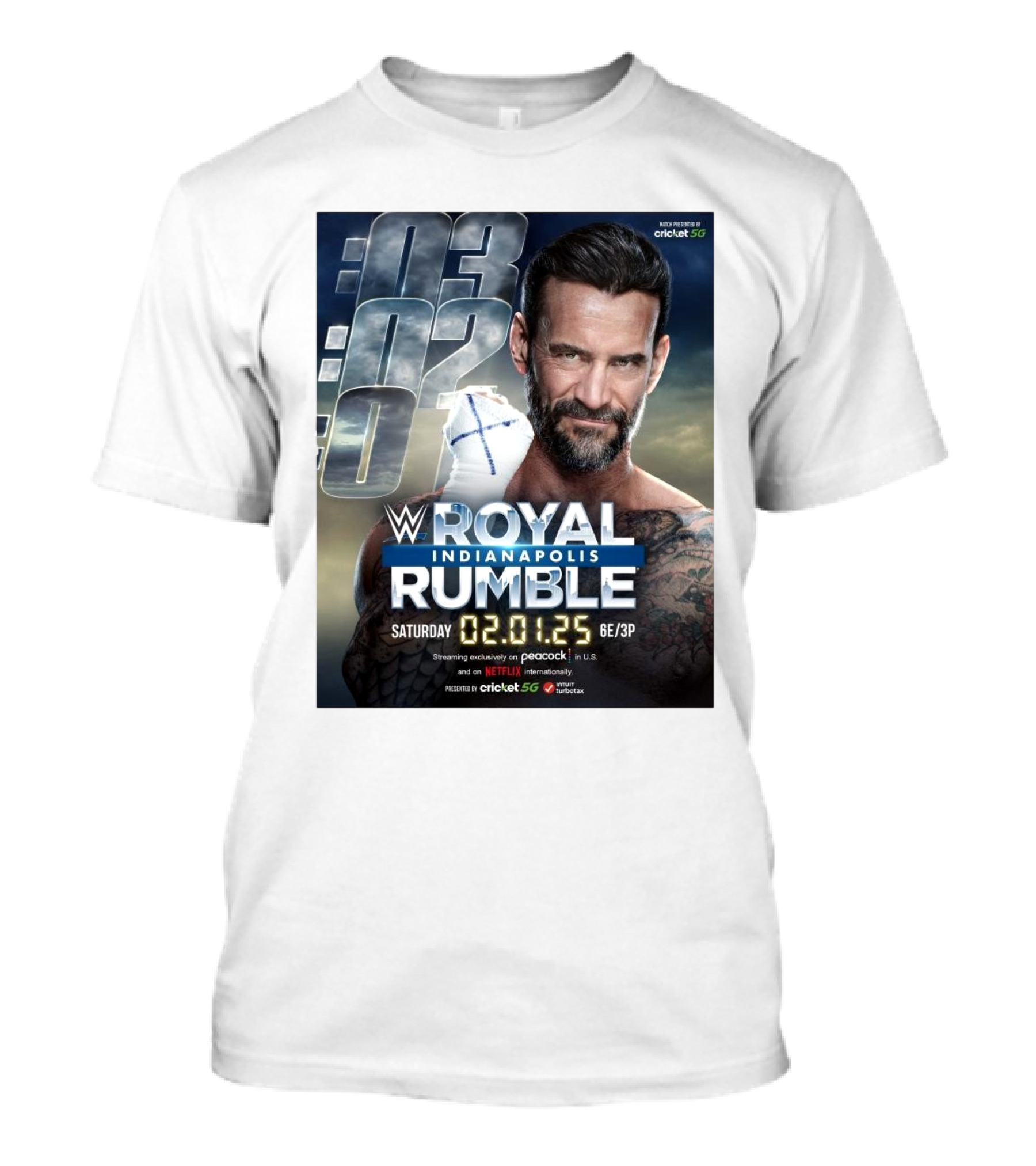 WWE Royal Rumble Indianapolis Saturday 02.01.25 Streaming On Peacock And Netflix T-Shirt
