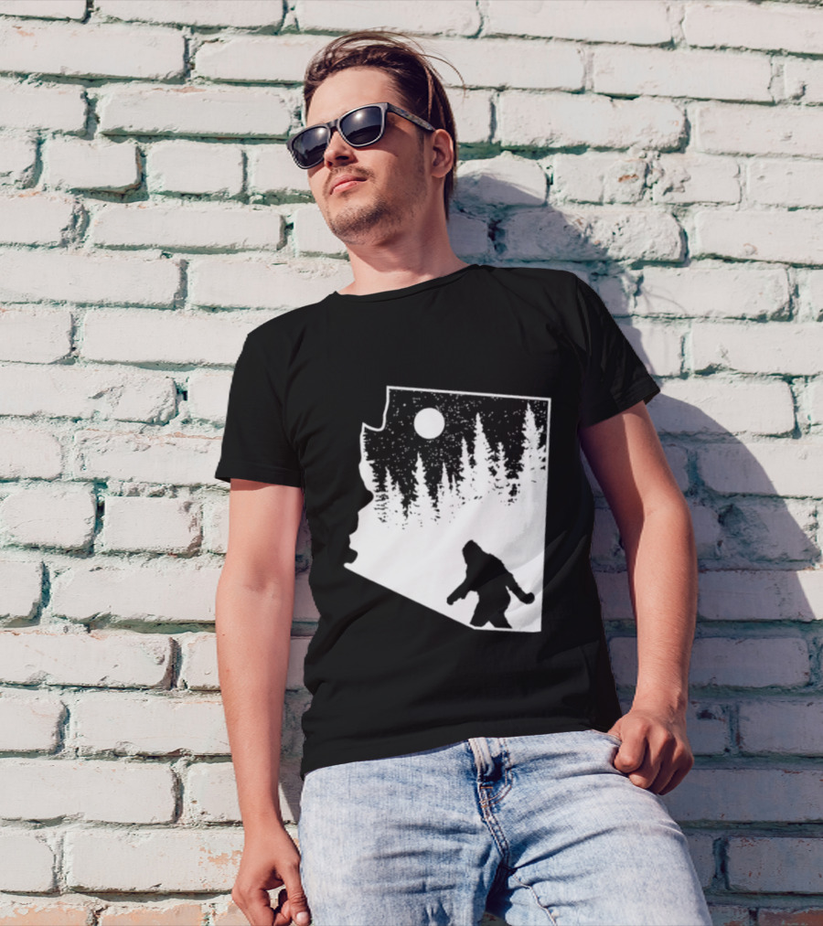 Bigfoot Arizona Pride Sasquatch Funny Arizona Map Forest Moon T-Shirt