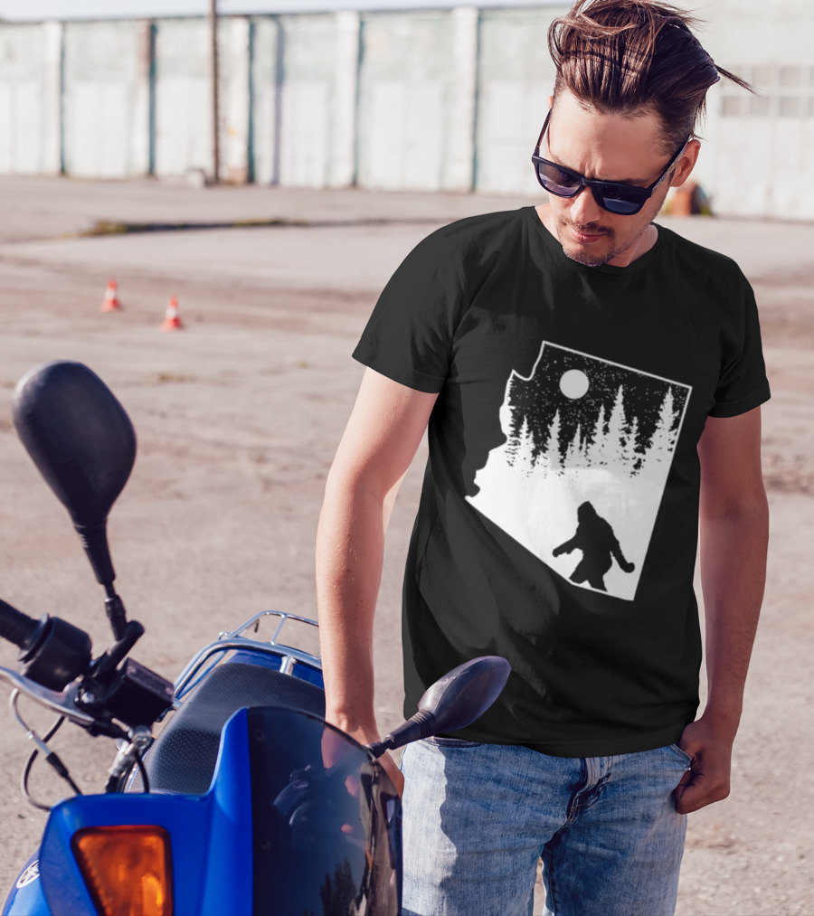 Bigfoot Arizona Pride Sasquatch Funny Arizona Map Forest Moon T-Shirt