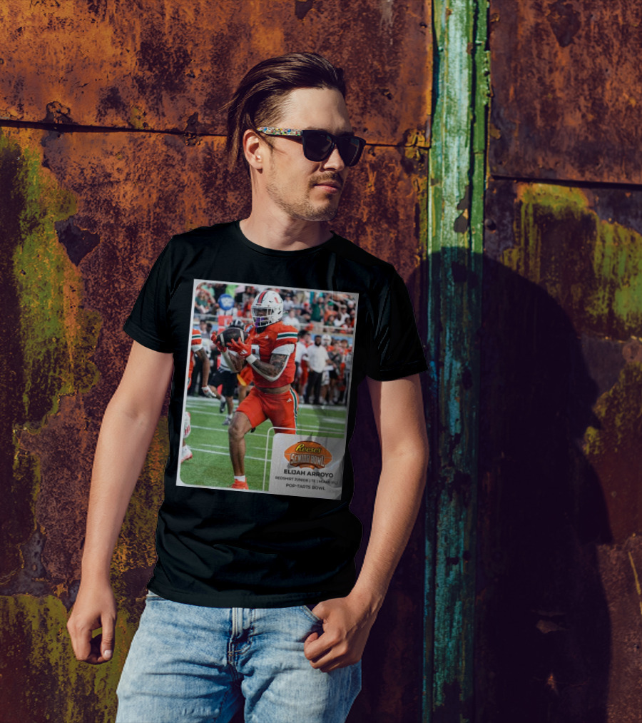 Elijah Arroyo Miami Hurricanes Red Redshirt Junior TE Reese’s Senior Bowl Pop-Tarts Bowl T-Shirt