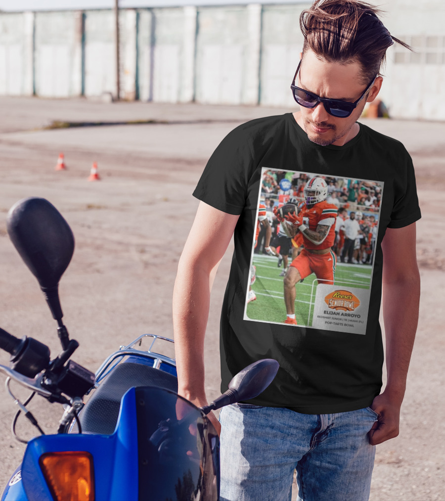 Elijah Arroyo Miami Hurricanes Red Redshirt Junior TE Reese’s Senior Bowl Pop-Tarts Bowl T-Shirt