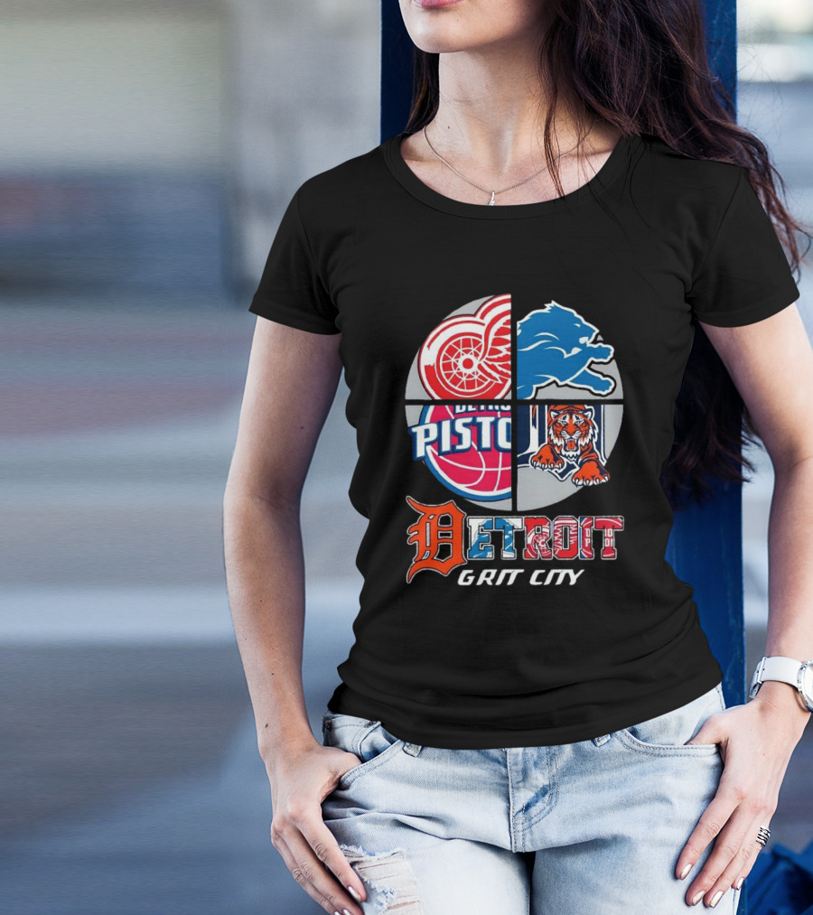 Detroit Grit City Red Wings Lions Pistons Tigers T-Shirt