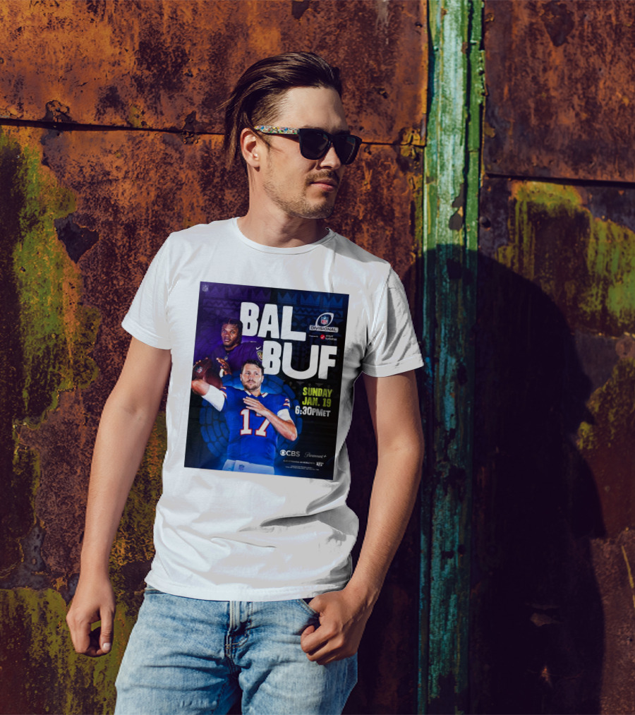 Baltimore Ravens Vs Buffalo Bills NFL Divisional Playoffs Sunday Jan 19 2025 6:30PM ET On CBS And Paramount+ T-Shirt
