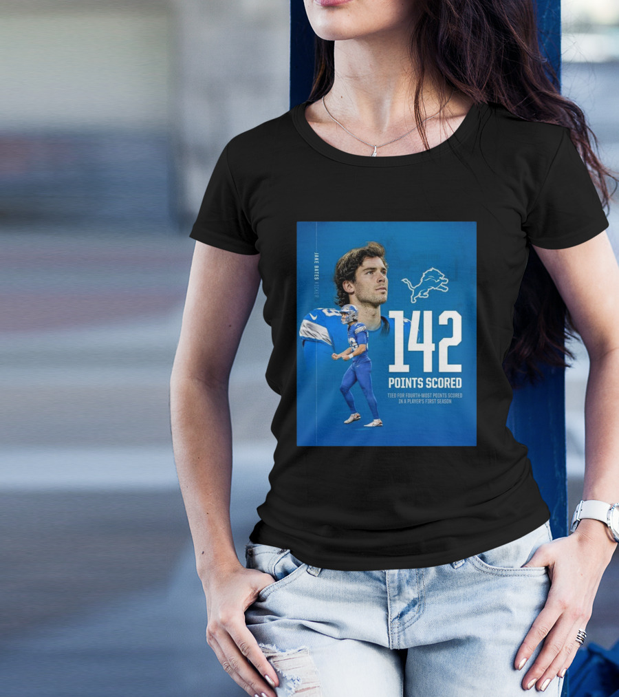 Jake Bates Detroit Lions 142 Points Scored Tied For Fourth-Most In Player's First NFL Season T-Shirt