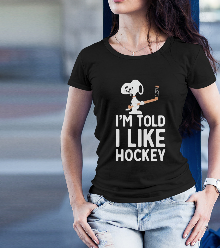 Snoopy I'm Told I Like Hockey Peanuts Comic Hockey Stick T-Shirt