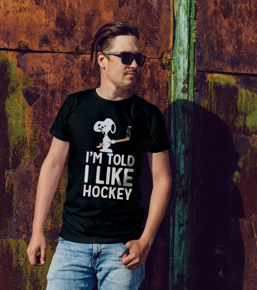 Snoopy I'm Told I Like Hockey Peanuts Comic Hockey Stick T-Shirt