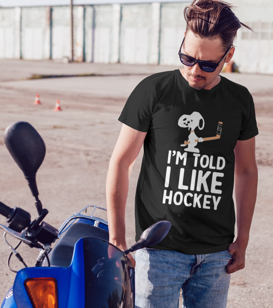 Snoopy I'm Told I Like Hockey Peanuts Comic Hockey Stick T-Shirt