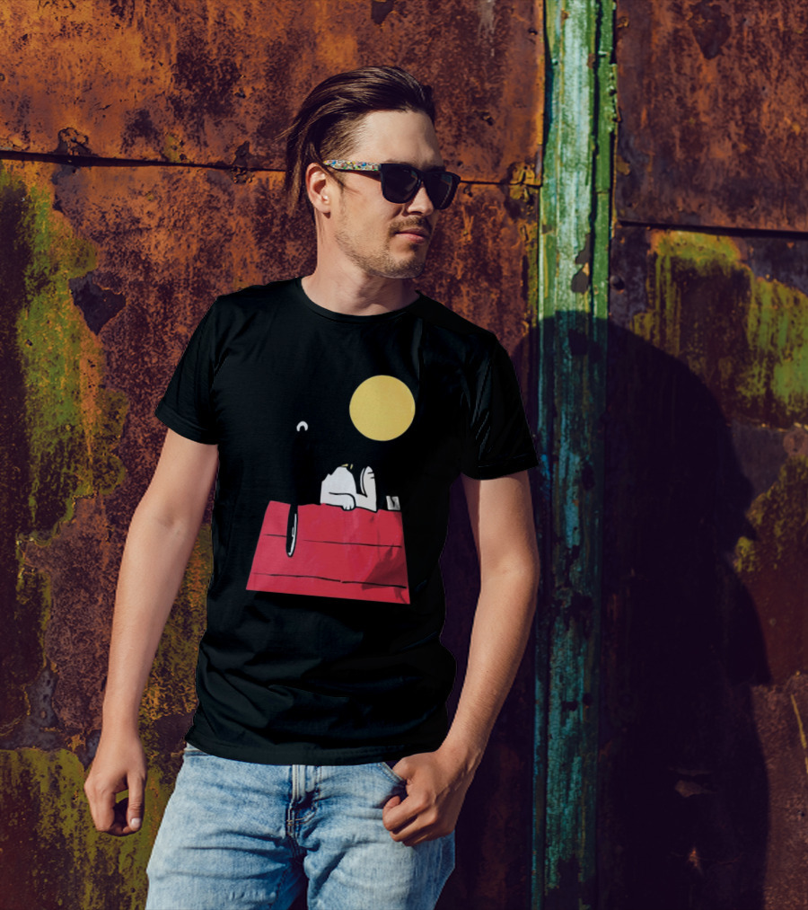 Snoopy Solar Eclipse Peanuts Doghouse Moon Charlie Brown T-Shirt
