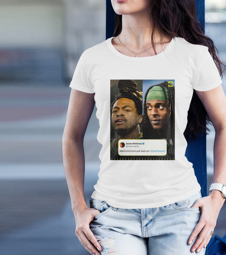 Grid Iron Xavier McKinney Mannnnnnnnnn Pull Back Up Green Bay Packers Davante Adams T-Shirt