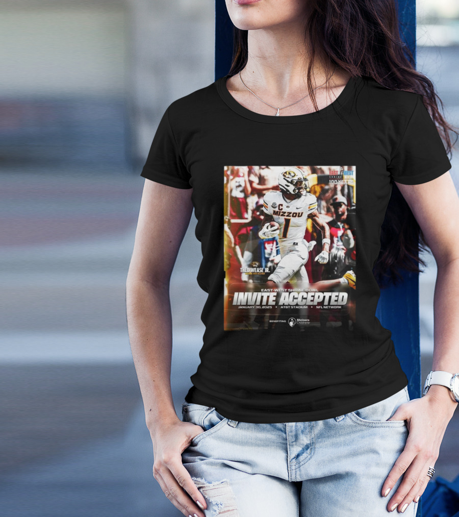 Theo Wease Jr. Mizzou Tigers East-West Shrine Bowl Invite Accepted January 30 2025 AT&T Stadium NFL Network T-Shirt