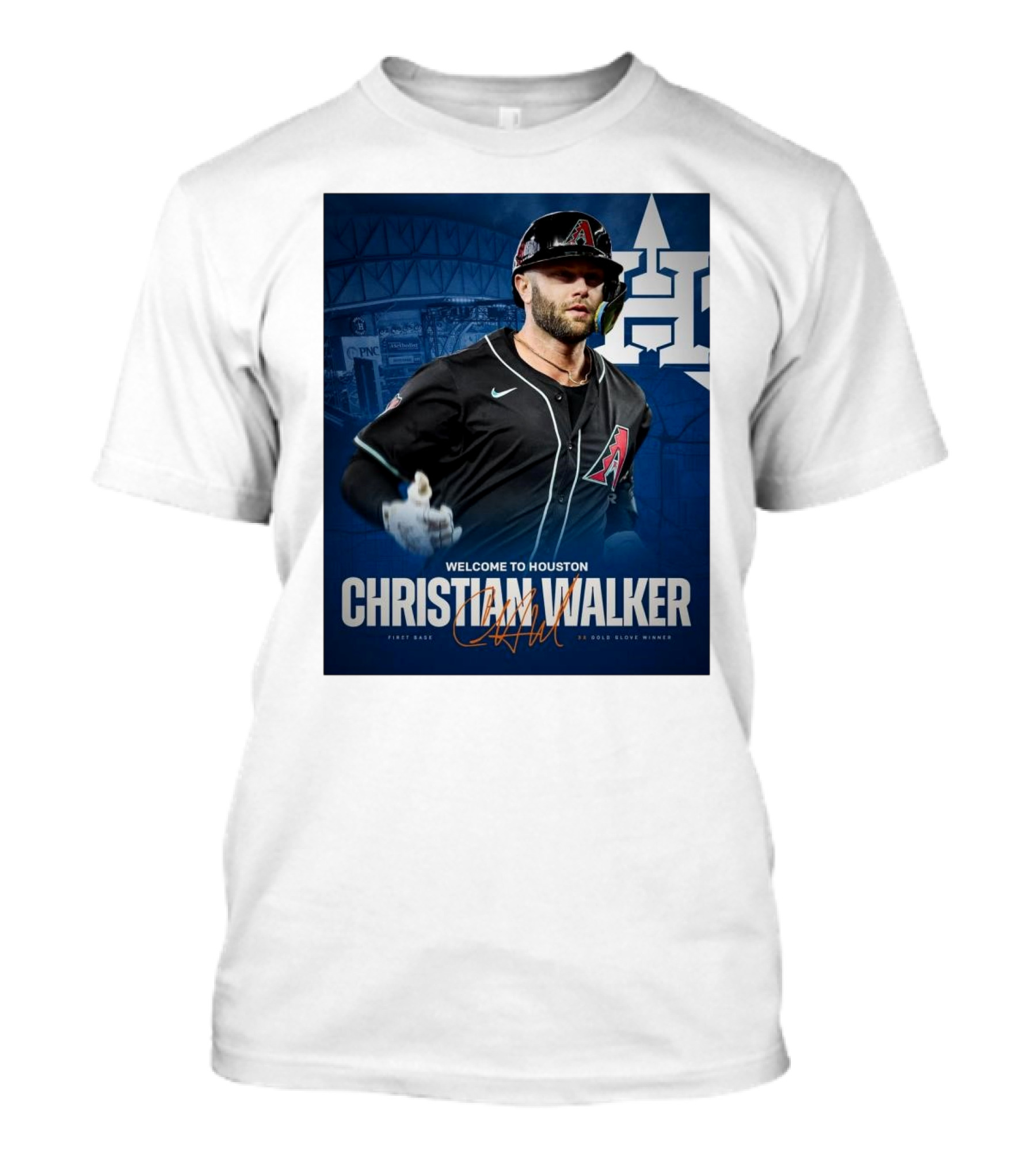 Welcome To Houston Christian Walker H-Town First Base 3X Gold Glove Winner Signature T-Shirt