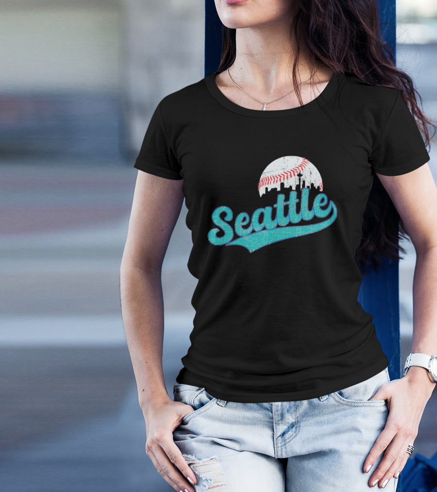 Seattle Vintage Skyline Retro Baseball T-Shirt