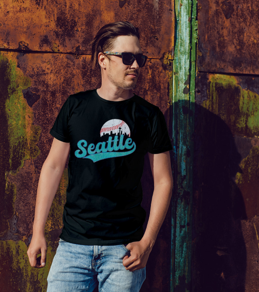 Seattle Vintage Skyline Retro Baseball T-Shirt