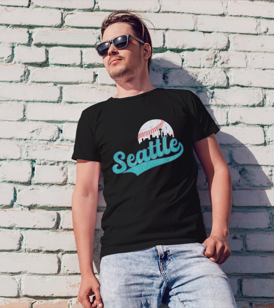 Seattle Vintage Skyline Retro Baseball T-Shirt
