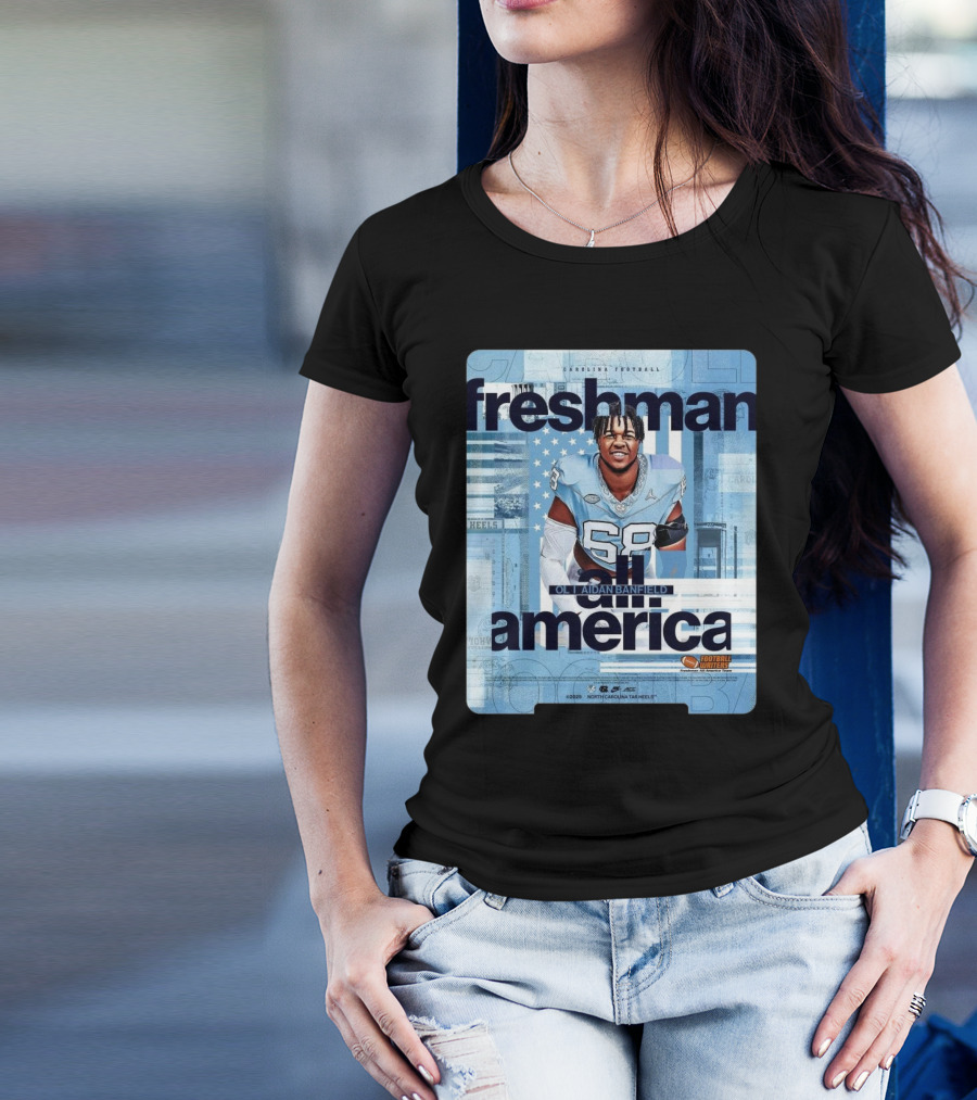 North Carolina Tar Heels Football Freshman America OL Aidan Banfield Football Writers T-Shirt