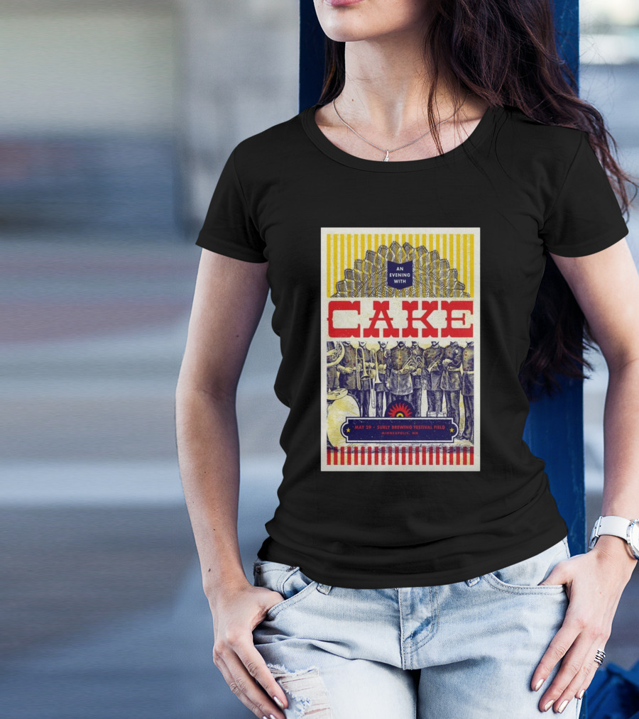 An Evening With Cake May 29 2025 Surly Brewing Festival Field Minneapolis MN Striped Sunburst With Soldiers And Animals T-Shirt