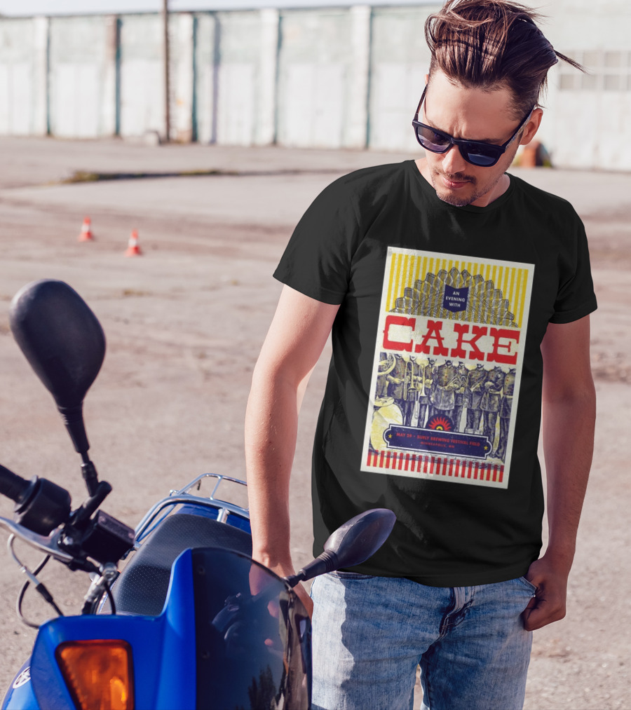 An Evening With Cake May 29 2025 Surly Brewing Festival Field Minneapolis MN Striped Sunburst With Soldiers And Animals T-Shirt
