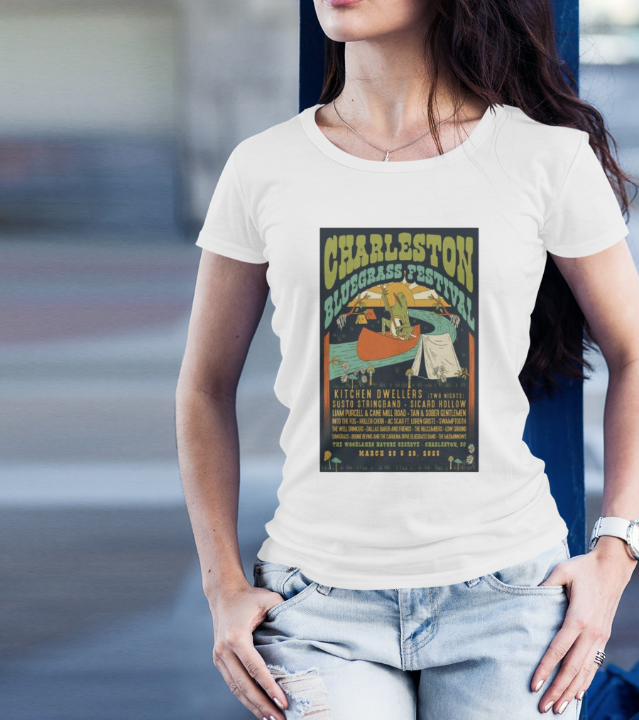 Charleston Bluegrass Festival March 28-29 2025 Kitchen Dwellers Susto Stringband Sacrad Hollow Nature Reserve Charleston SC T-Shirt