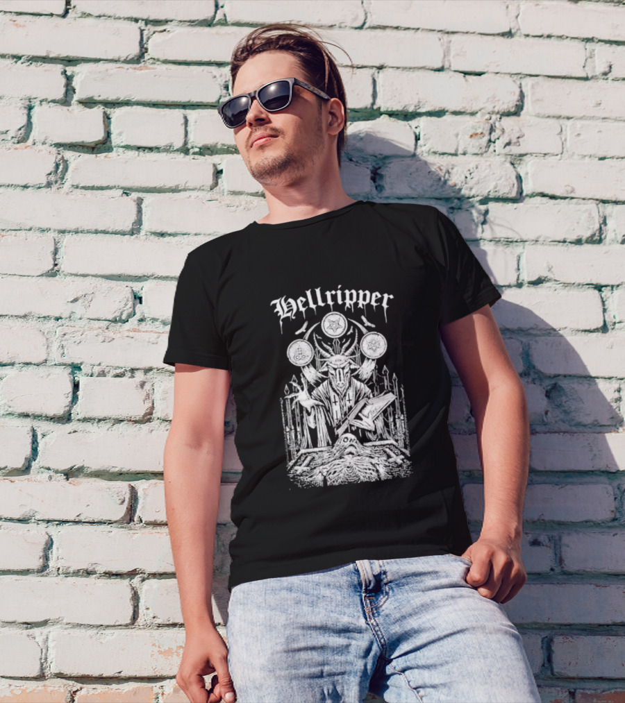 Hellripper Ritual Ceremonial Occult Imagery With Skulls And Antlers T-Shirt