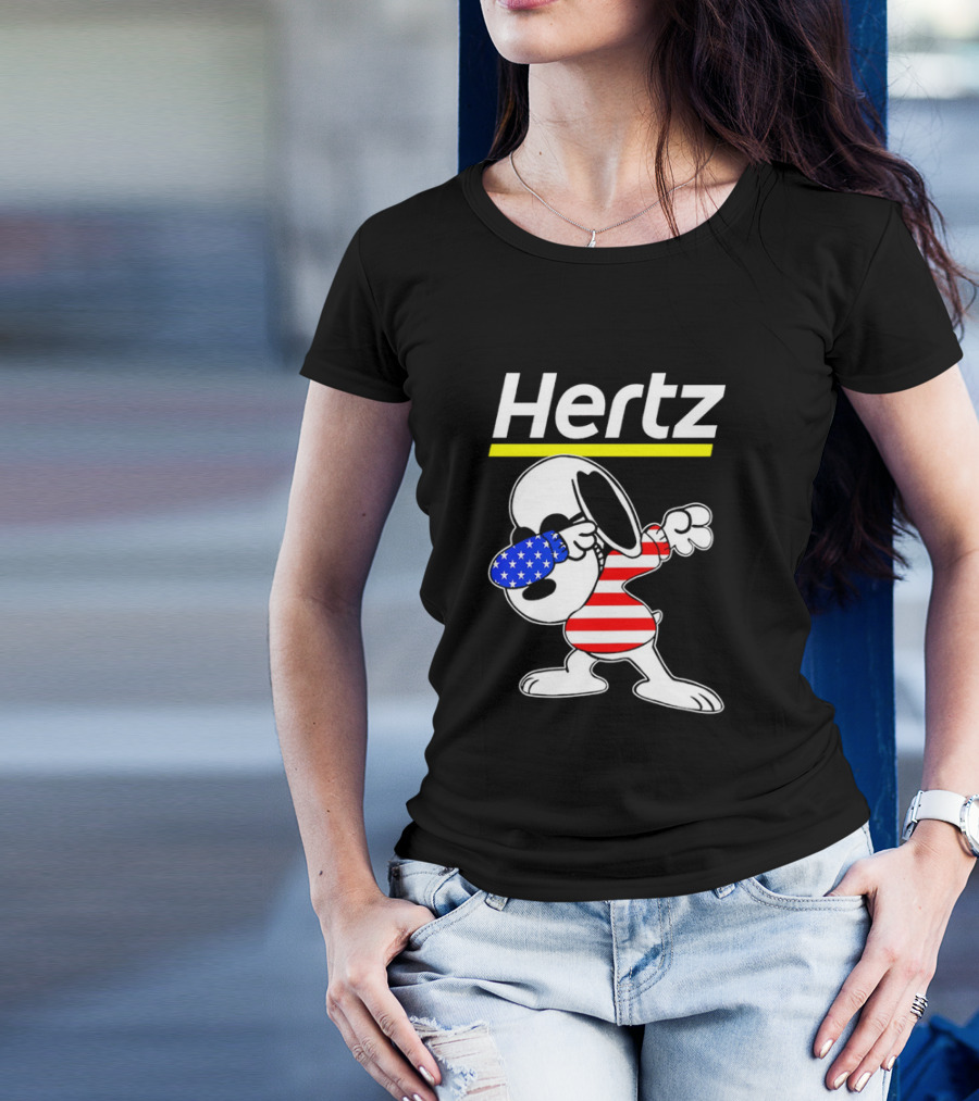 Hertz Snoopy Dabbing American Flag Pattern T-Shirt