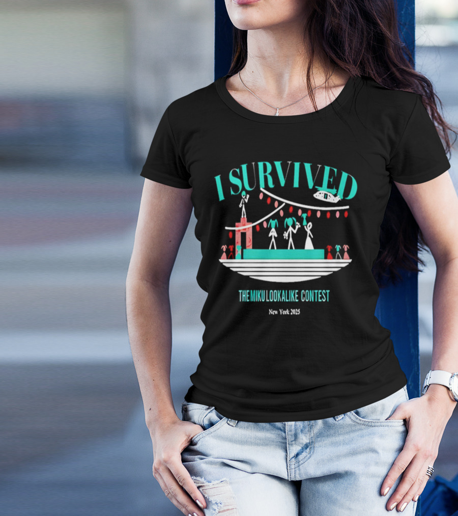 I Survived The Miku Lookalike Contest New York 2025 Blimp Stage Figures T-Shirt