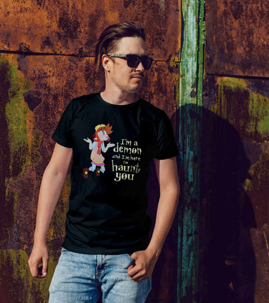 I'm A Demon And I'm Here To Haunt You Whimsical Cartoon Character With Red Hair And Yellow Cap T-Shirt