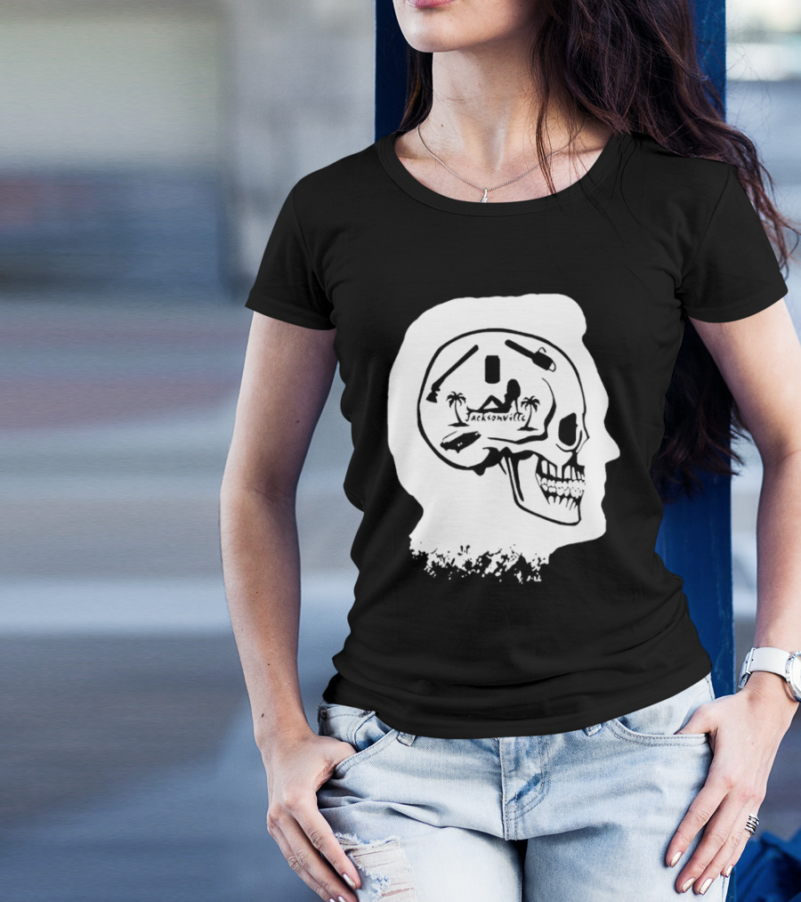 Jacksonville Skull With Palm Trees And Pyramid Inside Head Silhouette T-Shirt