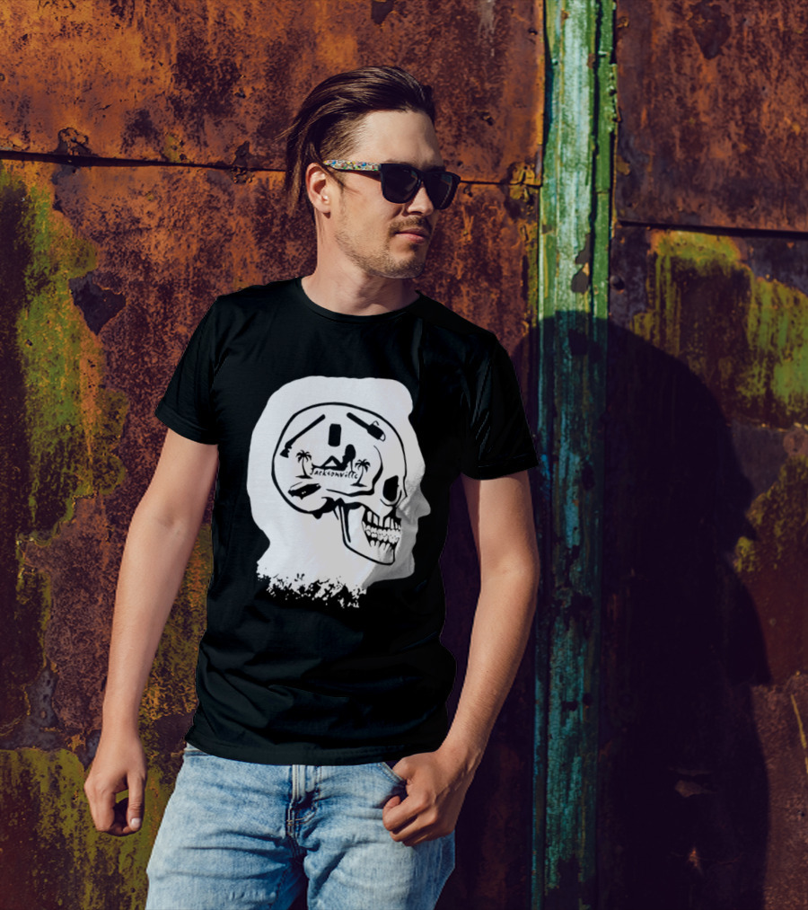 Jacksonville Skull With Palm Trees And Pyramid Inside Head Silhouette T-Shirt