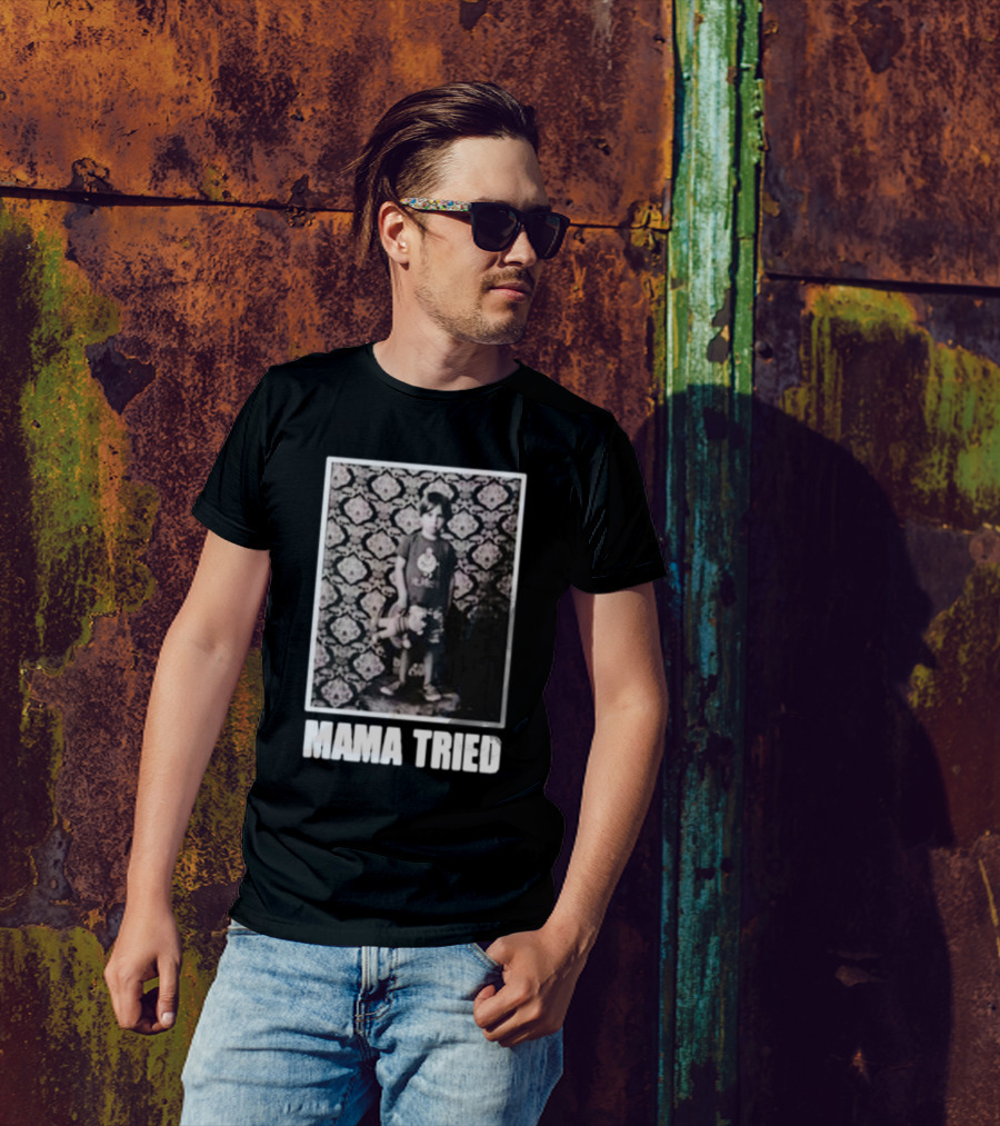 James Clark Mama Tried Child Holding Teddy On Abstract Wallpaper T-Shirt