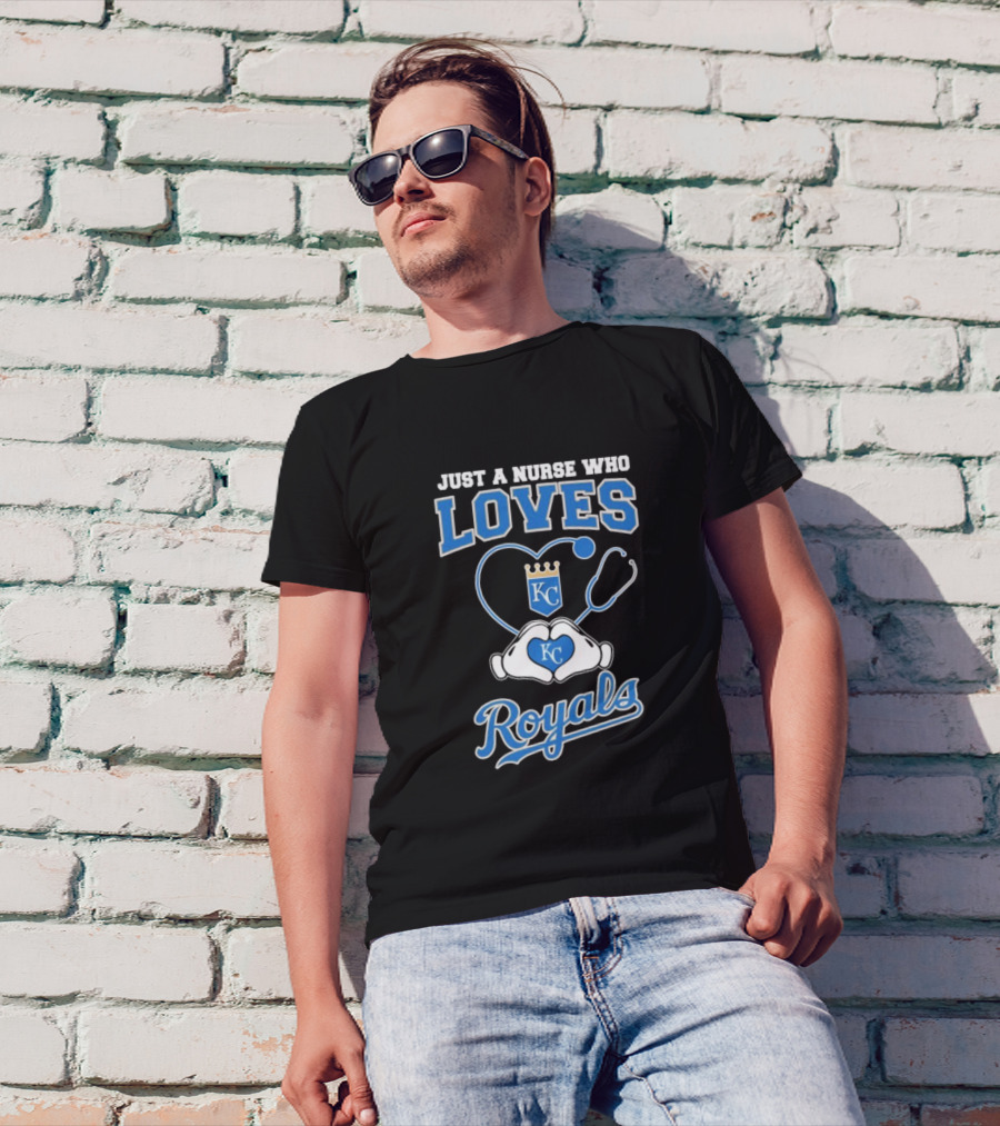 Just A Nurse Who Loves Kansas City Royals KC Heart Hands T-Shirt