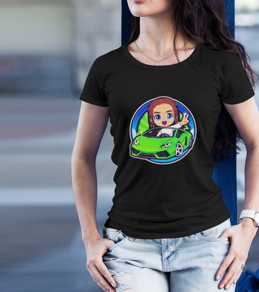 Leontin Car 2024 Cartoon Character In Green Sports Car With Peace Sign T-Shirt