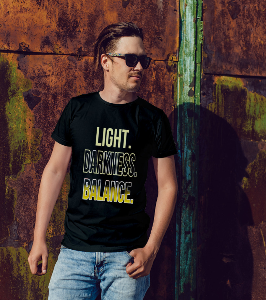 Light Darkness Balance Text In Yellow And Black Typography T-Shirt