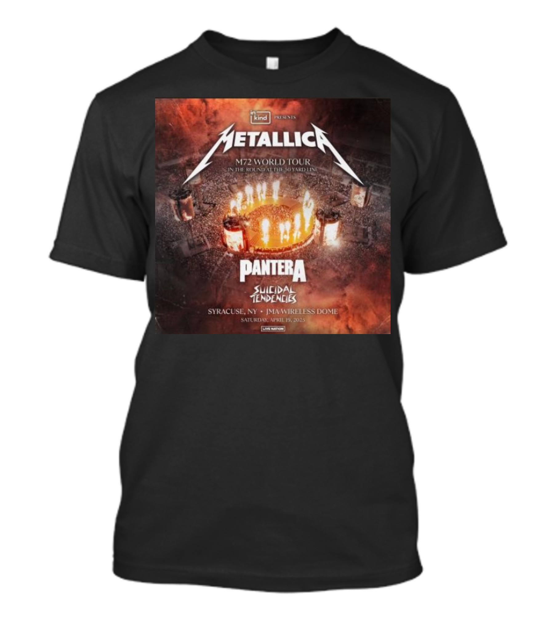 Metallica M72 World Tour In The Round 50 Yard Line 2025 Pantera Suicidal Tendencies Syracuse NY JMA Wireless Dome April 19 T-Shirt