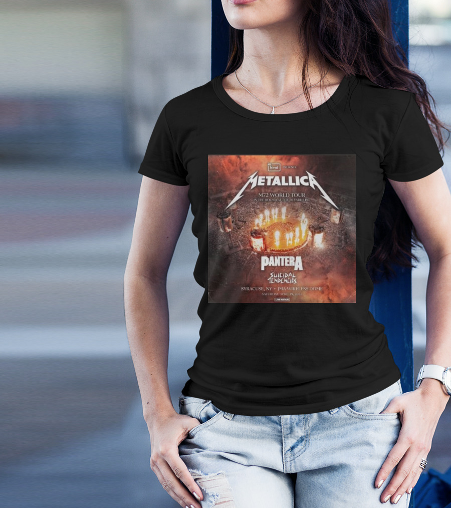 Metallica M72 World Tour In The Round 50 Yard Line 2025 Pantera Suicidal Tendencies Syracuse NY JMA Wireless Dome April 19 T-Shirt