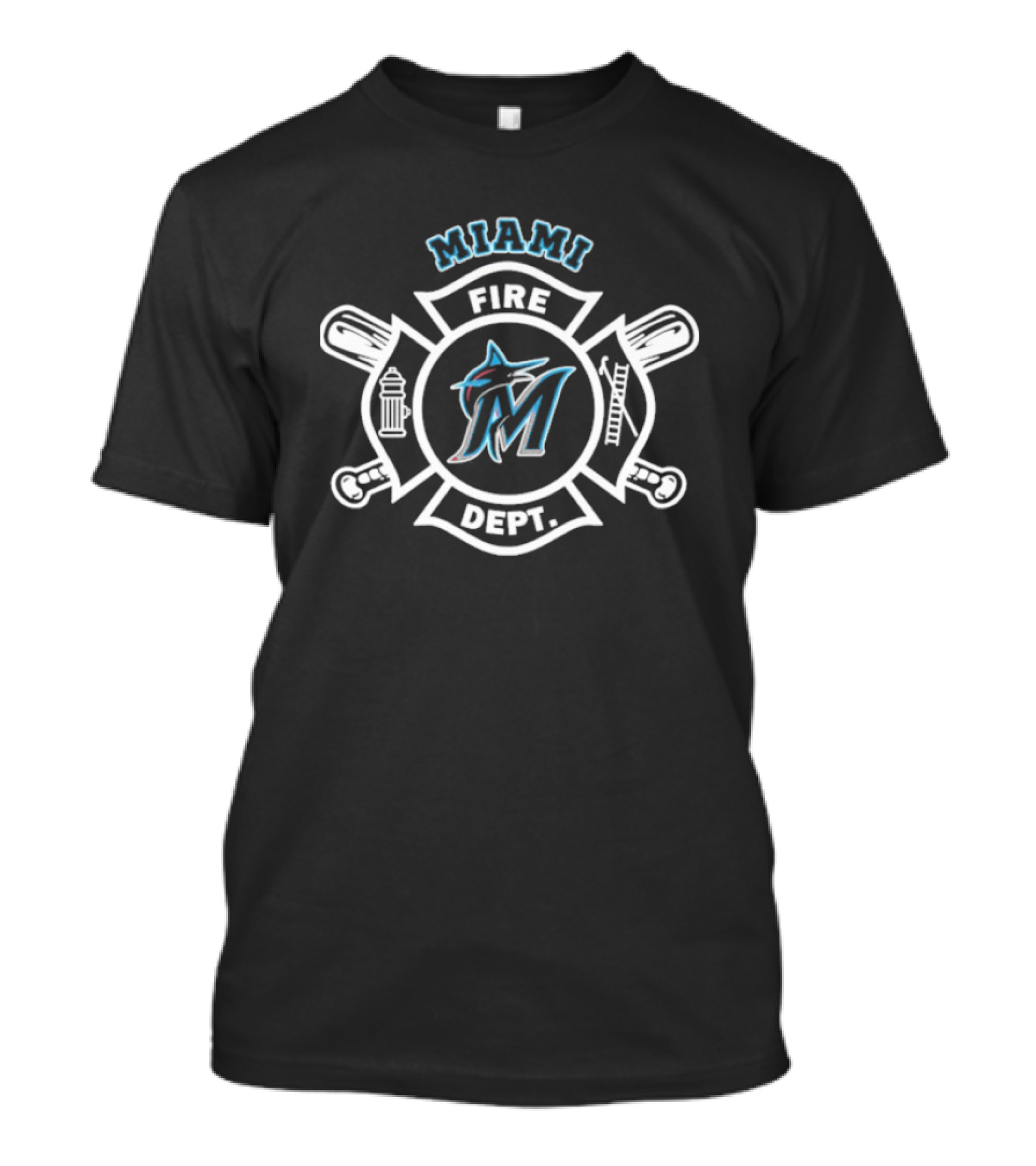 Miami Marlins Fire Dept Firefighters Maltese Cross Axe Hose T-Shirt