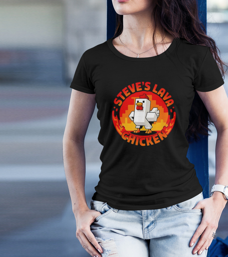 Steve's Lava Chicken Pixel Art Blocky Style T-Shirt