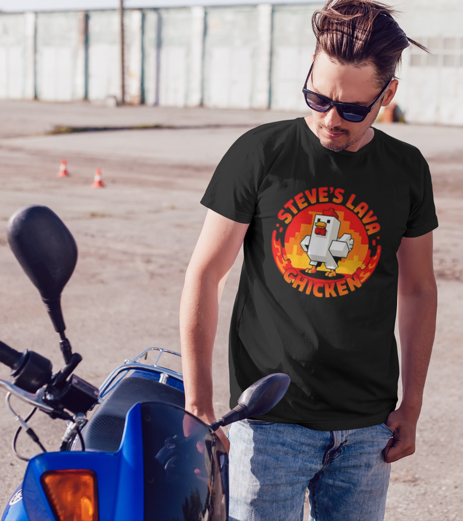 Steve's Lava Chicken Pixel Art Blocky Style T-Shirt