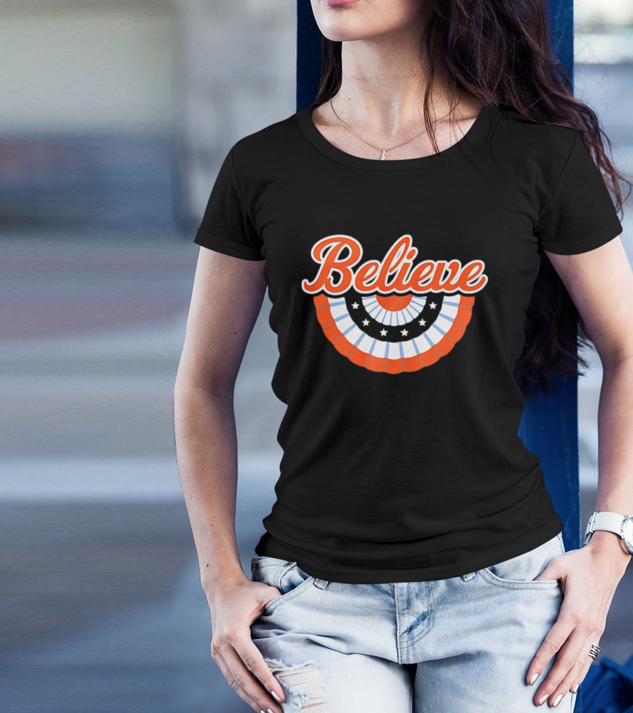 New York Mets Baseball Believe Stars With Patriotic Bunting T-Shirt