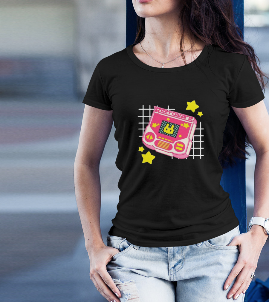 RetroWare Handheld Pink Star Arcade Pixel Bunny Game Typography T-Shirt