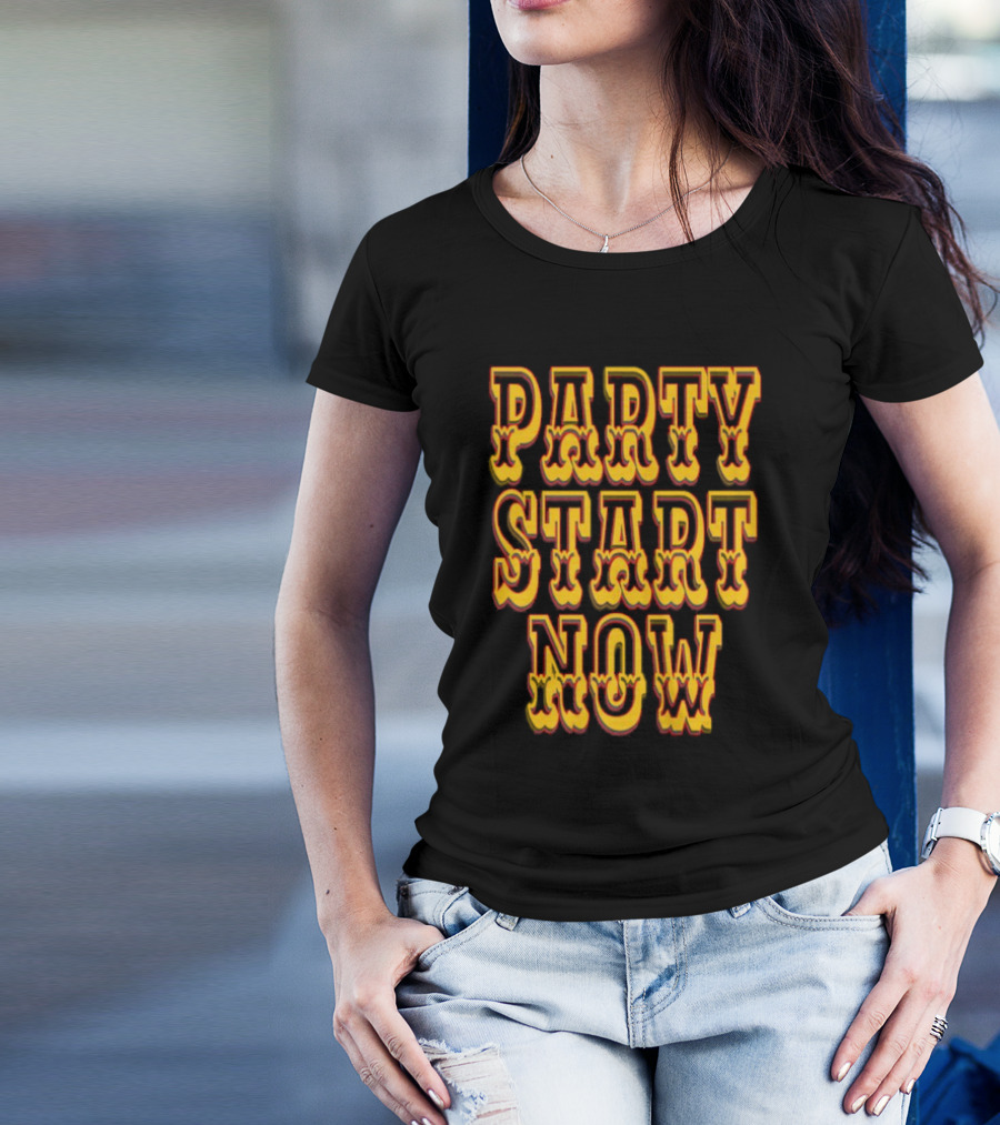 PARTY START NOW Bold Yellow Red Vintage Style T-Shirt