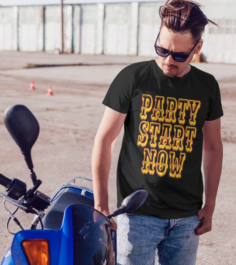 PARTY START NOW Bold Yellow Red Vintage Style T-Shirt
