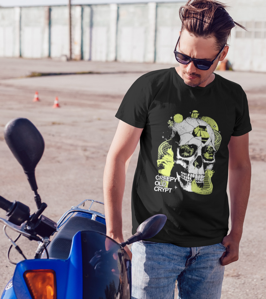Rocco Botte Creepy Old Crypt Skull Neon Aesthetic T-Shirt