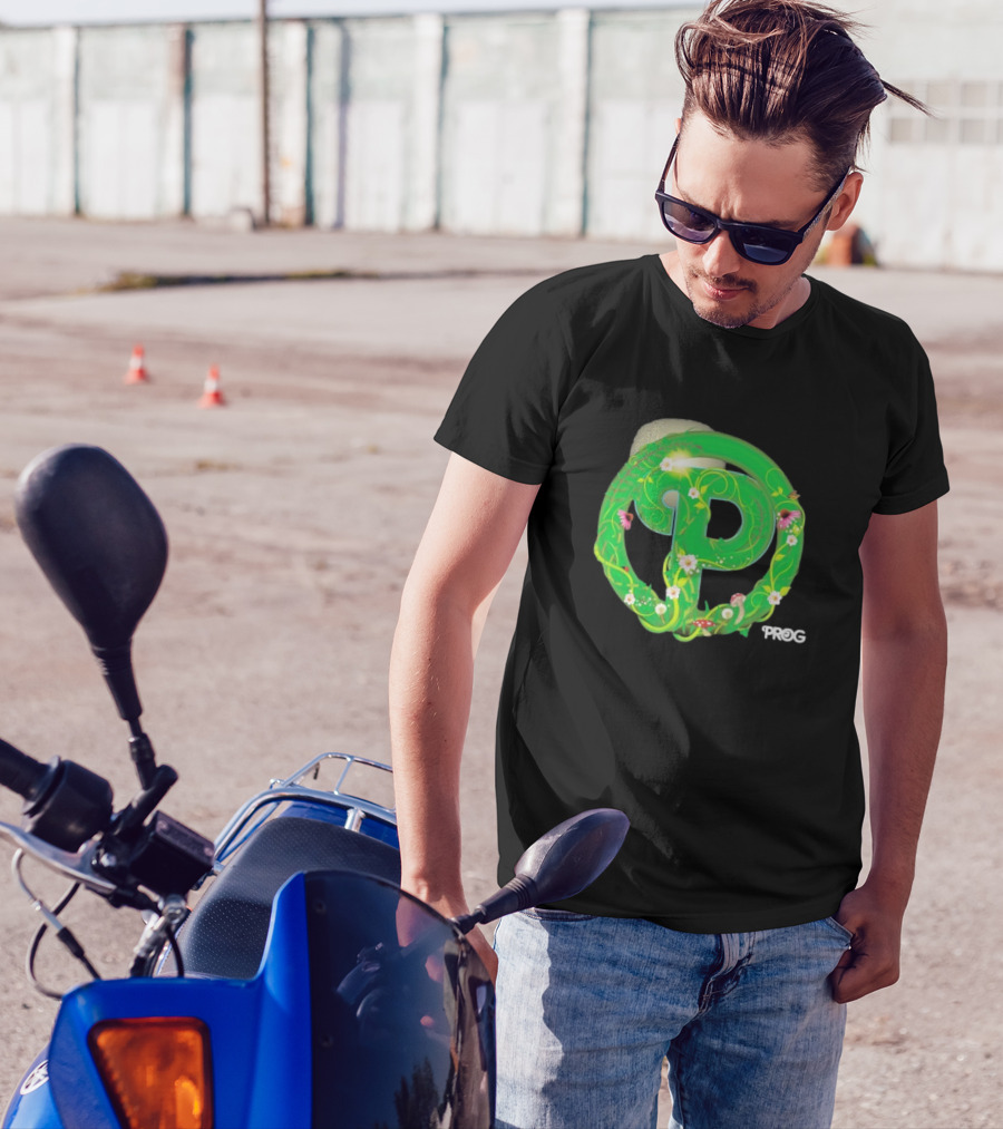 Prog Green Nature-Inspired Letter P With Flowers And Mushrooms T-Shirt