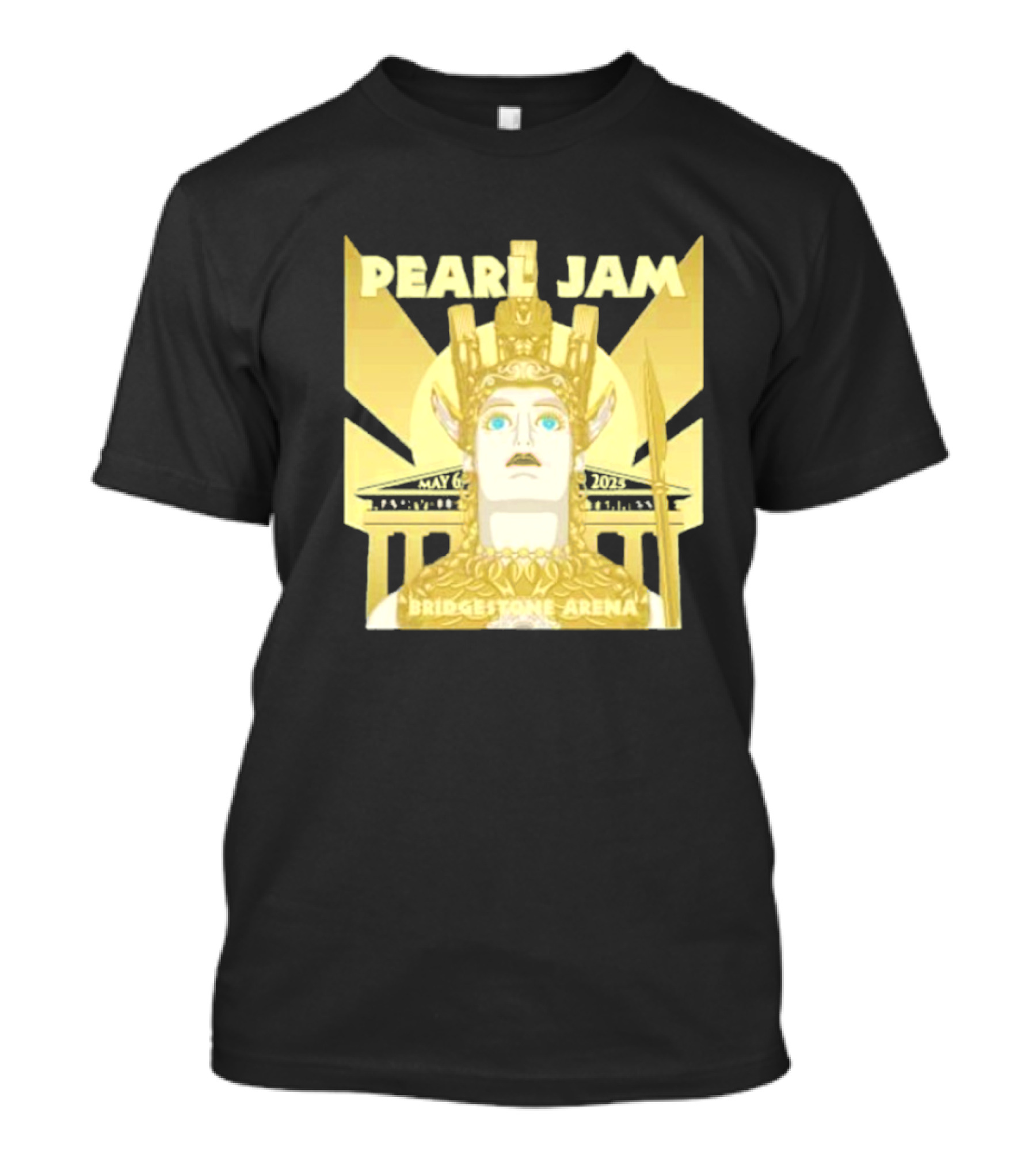 Pearl Jam Nashville TN Dark Matter World Tour 2025 Bridgestone Arena May 6 Event Athena Gold Warrior Helmet Design T-Shirt